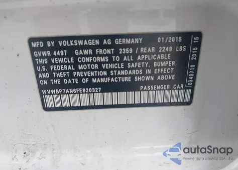 2015 Volkswagen Cc 2.0T R-Line from USA, damaged, VIN WVWBP7AN6FE820327